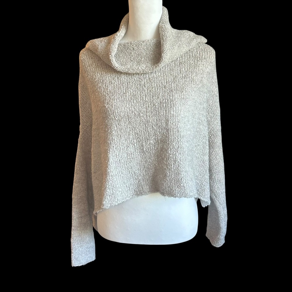 Natural Life Sweater Size XS Gray Knit Oversized Cowl Neck Pullover Cropped Cozy